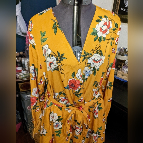 Unique Vintage plus size yellow maxi boho dress floral cute - Picture 2 of 5